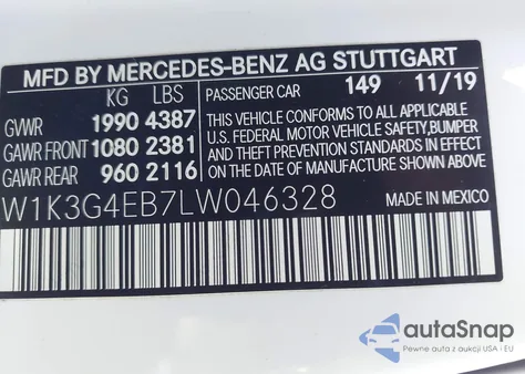 2020 Mercedes-Benz A 220 from USA, damaged, VIN W1K3G4EB7LW046328